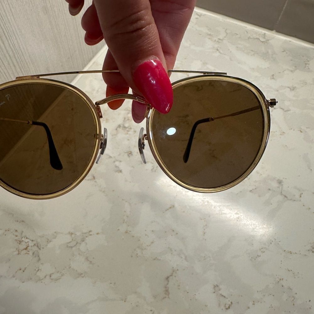 Ray-Ban Gold and Brown Round Double Bridge Polarized Sunglasses - Picture 6 of 11